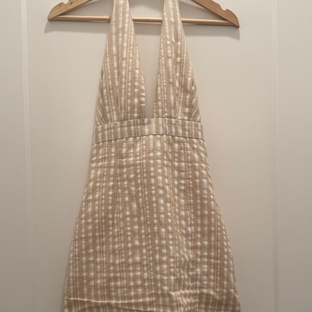 Tiger Mist Beige Stripped Halter Dress